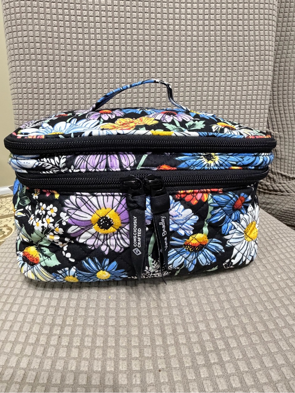 Vera Bradley Black Floral Quilted Makeup Train Case